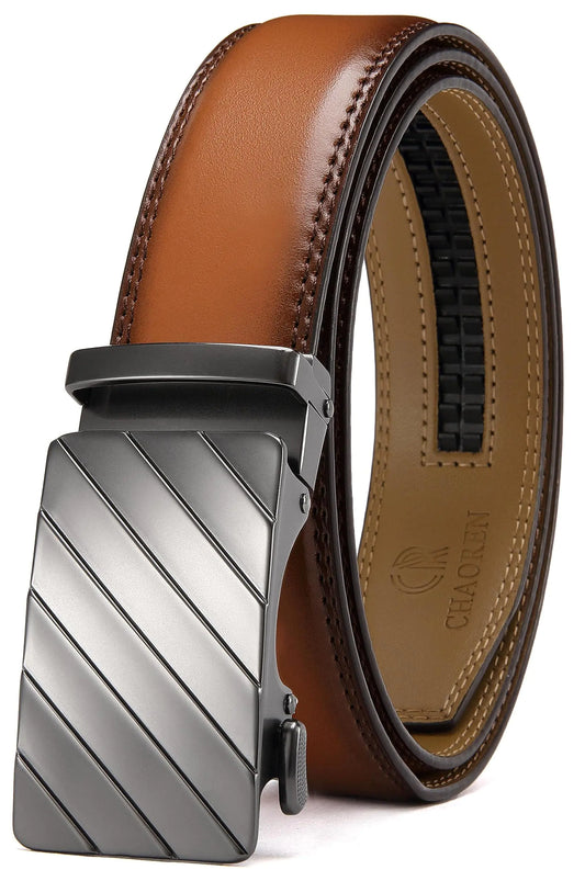 CHAOREN Ratchet Belts for Men - Mens Brown Belt 1 3/8" for Casual Dress - Micro Adjustable Belt Fit Everywhere